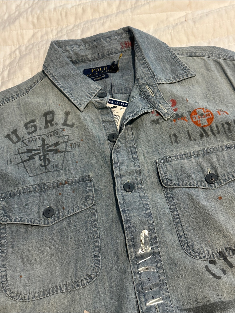 Polo Ralph Lauren Distressed Denim Button-Down Shirt - Picture 2 of 10